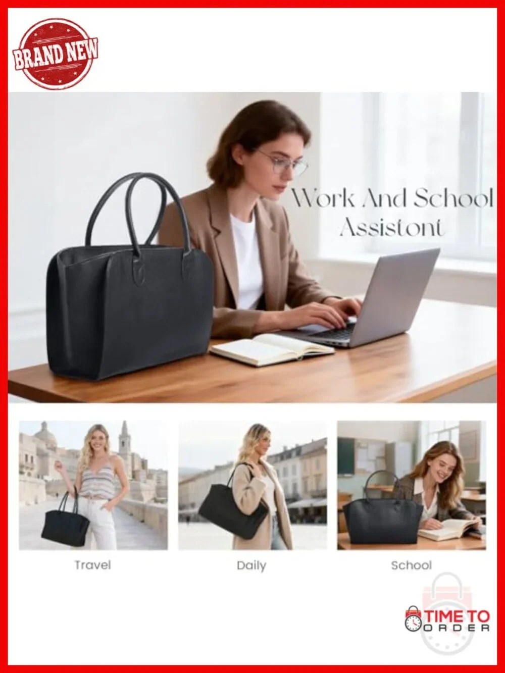 Leather Shoulder Satchel Large Tote Bag with Multiple Pockets